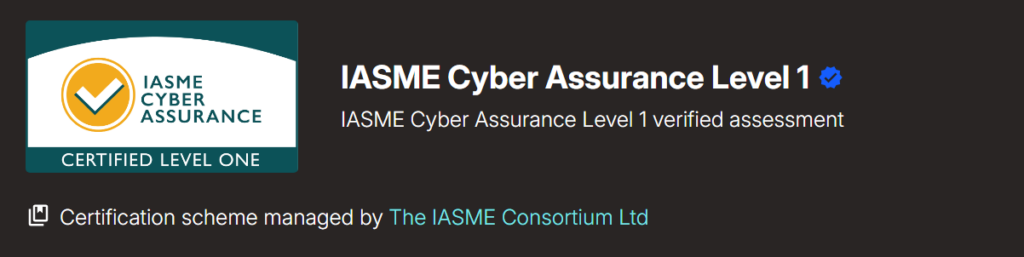 IASME Cyber Assurance Level 1 Certified badge awarded to Mint Tek.