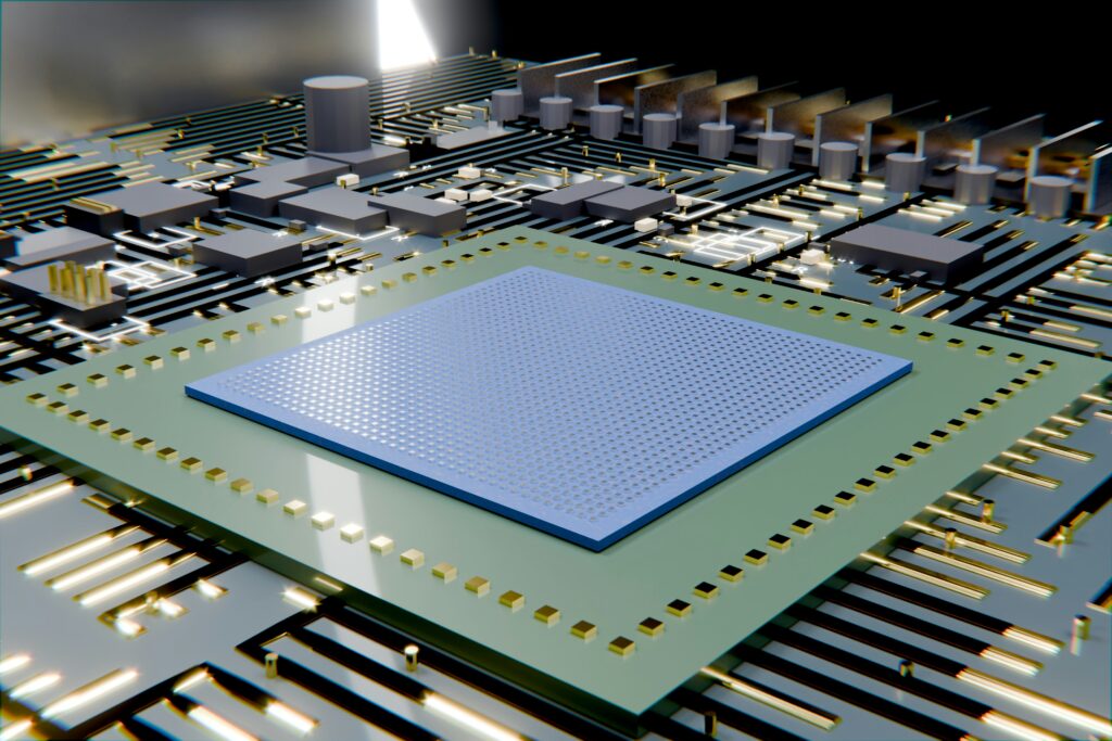Semiconductor package mounted on a high-density substrate with advanced interconnect structures and integrated circuitry.